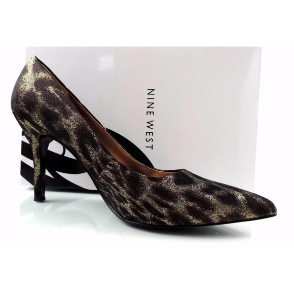 Nine west Flax Pointed-Toe Pump Heels Bronze / Gold Fabric Size 9.5 - Picture 6 of 10